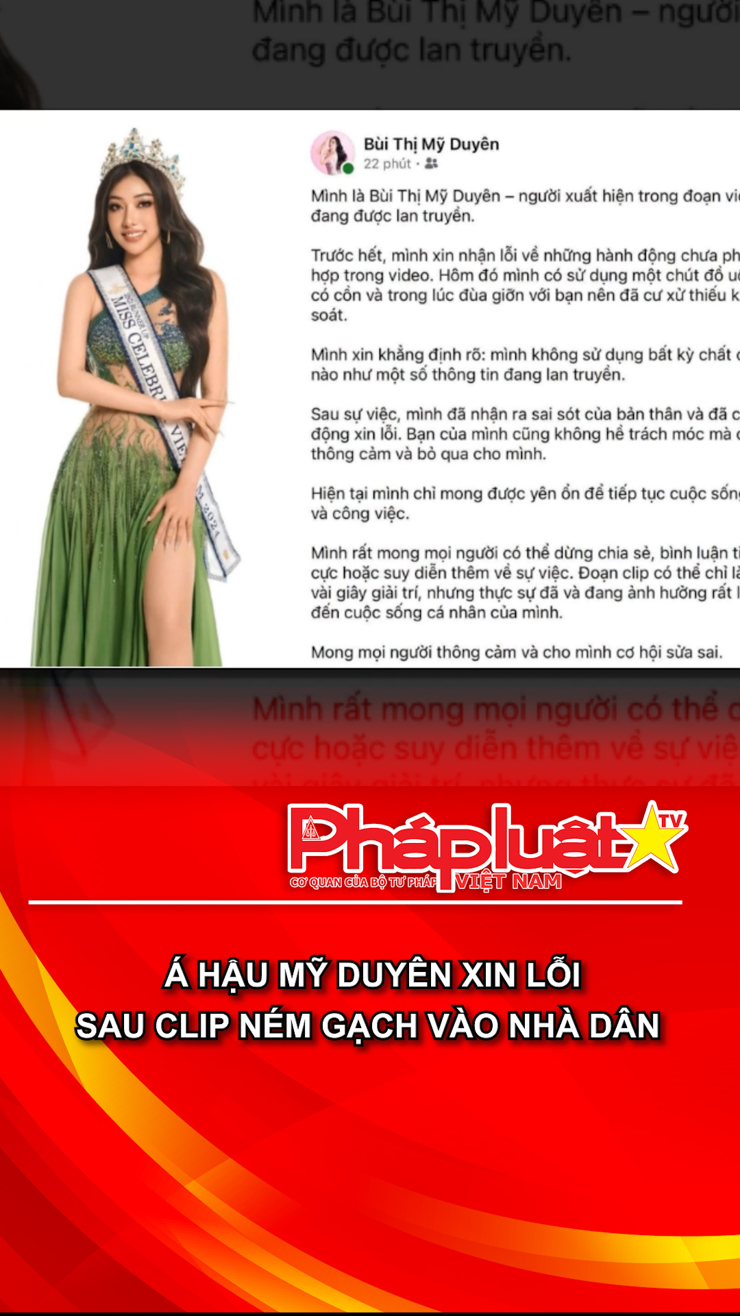 Á hậu Mỹ Duyên xin lỗi sau clip ném gạch vào nhà dân
