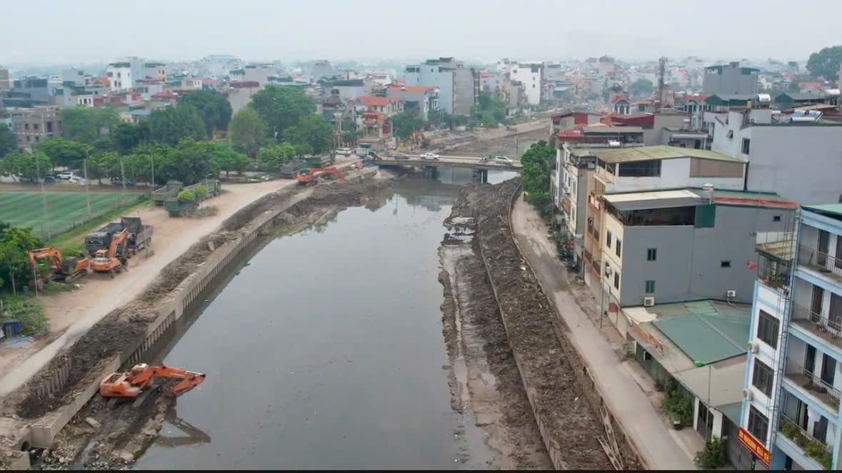 Hạ lưu sông Kim Ngưu tăng cường năng lực tiêu thoát nước khu vực phía Nam Hà Nội